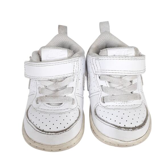 Nike Court Borough Low Top White Leather Sneaker Hook Loop Toddler 3 Basketball - Picture 4 of 8